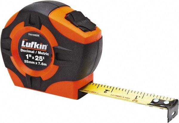 Lufkin - 26' x 1" Yellow Blade Tape Measure - 1/10 & 1/100' Graduation, A29 Graduation Style, High-Visibility Orange Case - Strong Tooling