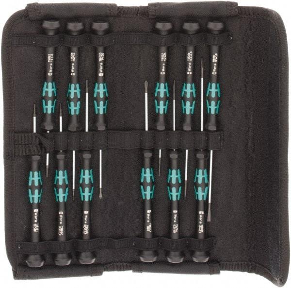 Wera - 12 Piece Hex, Phillips, Slotted & Torx Screwdriver Set - Blade Sizes: Width mm 1.5, 2, 3 & 1.8, Bit Sizes: Torx T-5 & T-6 - Strong Tooling