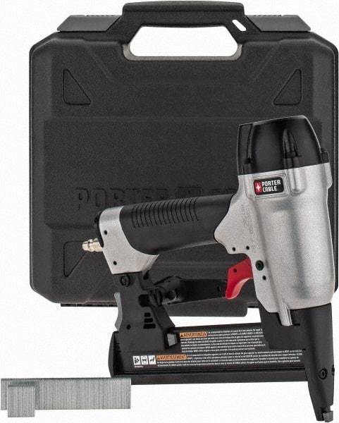 Porter-Cable - 1-1/2" Crown, 18 Gauge, 100 Staple Capacity Power Stapler - 1/4" Inlet, 70 to 120 psi Air Pressure, Includes 1/4 Fitting, Sample Staples & Carrying Case - Strong Tooling