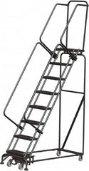 Ballymore - 113" 8 Step Rolling Warehouse Ladder - Lock Step Rolling Safety Ladder, 450 Lb Capacity, 80" Platform Height, 24" Base Width x 61" Base Depth, Perforated Tread - Strong Tooling