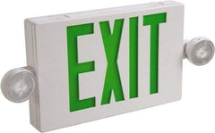 Cooper Lighting - 1 and 2 Face, 2 Head, 120-277 Volt, Thermoplastic, LED Combination Exit Sign - 2-5/16 Inch Wide x 8-1/4 Inch High x 16-9/16 Inch Long, Ceiling, End and Wall Mount, Sealed Nickel Cadmium Battery - Strong Tooling