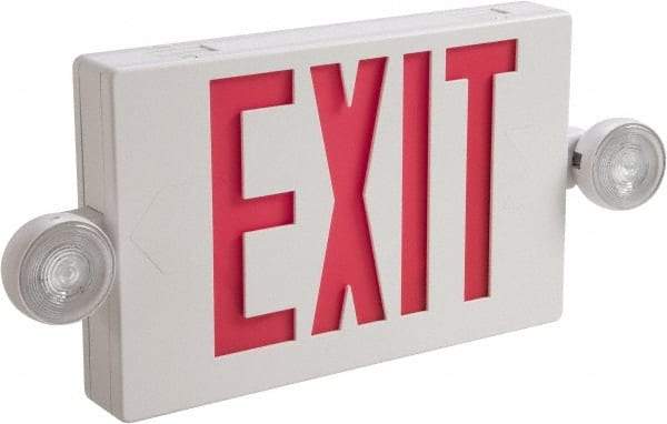 Cooper Lighting - 1 and 2 Face, 2 Head, 120-277 Volt, Thermoplastic, LED Combination Exit Sign - 2-5/16 Inch Wide x 8-1/4 Inch High x 16-9/16 Inch Long, Ceiling, End and Wall Mount, Sealed Nickel Cadmium Battery - Strong Tooling