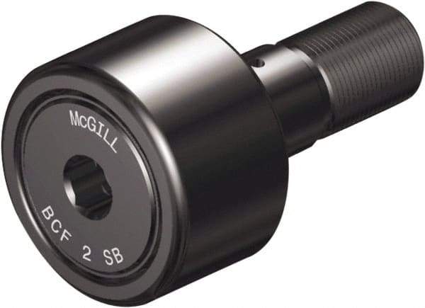 McGill - 2-1/2" Roller Diam x 1-1/4" Width, 1" Stud Diam x 2-1/4" Length, Sealed Self Lubricating Stud Cam Follower with Nonmetallic Bushing and Hex - Steel, 1-1/4" Thread Length, 1-14 Thread, 3.78" OAL - Strong Tooling