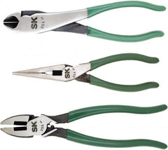 SK - 3 Piece Long Nose, Diagonal & Lineman's Plier Set - Comes in Plastic Pouch - Strong Tooling