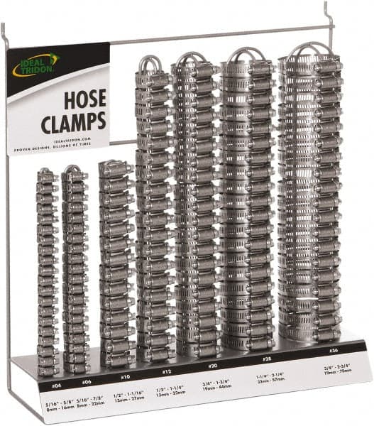 IDEAL TRIDON - 130 Piece, 5/16 to 2-3/4" Diam, Worm Drive Clamp Set - 20 Micro 4, 20 Micro 6, 10 Size 10, 20 Size 12, 20 Size 20, 20 Size 28, 20 Size 36 - Strong Tooling