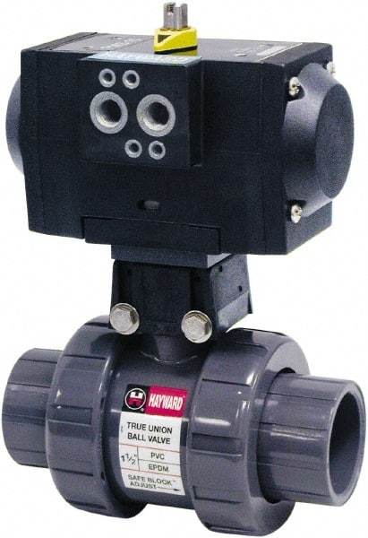 Hayward - 1" Pipe, 250 psi WOG Rating, PVC Pneumatic Double Acting Actuated Ball Valve - EPDM Seal, Full Port, 250 WSP Rating - Strong Tooling