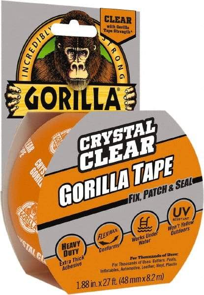 Gorilla Tape - 1-7/8" x 18 Yds Clear Duct Tape - 7 mil, Acrylic Adhesive, Ethylene Copolymer Backing, -4°F to 140°F - Strong Tooling