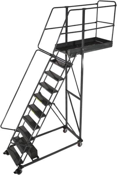 Ballymore - 142" 10 Step Cantilever Ladder - Rolling Work Platform, 300 Lb Capacity, 100" Platform Height, 32" Base Width x 71" Base Depth, Perforated Tread - Strong Tooling