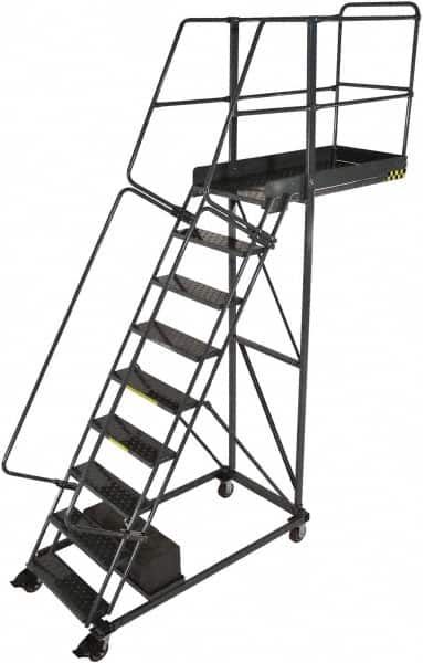 Ballymore - 146" 11 Step Cantilever Ladder - Rolling Safety Ladder, 300 Lb Capacity, 110" Platform Height, 32" Base Width x 77" Base Depth, Serrated - Strong Tooling