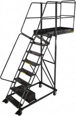 Ballymore - 122" 8 Step Configurable Cantilever Ladder - Rolling Work Platform, 300 Lb Capacity, 80" Platform Height, 32" Base Width x 65" Base Depth, Perforated Tread - Strong Tooling