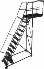 Ballymore - 162" 12 Step Cantilever Ladder - Rolling Work Platform, 300 Lb Capacity, 120" Platform Height, 32" Base Width x 84" Base Depth, Perforated Tread - Strong Tooling