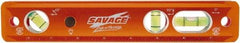 SAVAGE by SWANSON - Magnetic 9" Long 3 Vial Torpedo Level - Aluminum, Orange - Strong Tooling