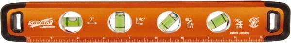 SAVAGE by SWANSON - Magnetic 11" Long 4 Vial Torpedo Level - Aluminum, Orange - Strong Tooling