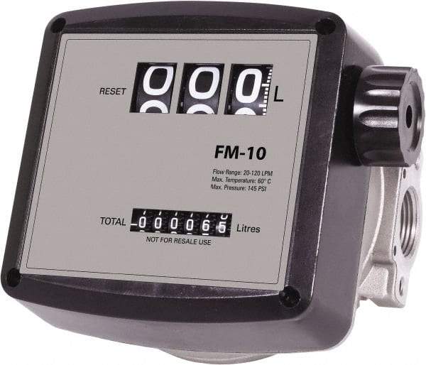 PRO-LUBE - 3/4" FNPT Port Nutating Disc Flowmeter - 150 Max psi, 5 to 32 GPM, Aluminum - Strong Tooling