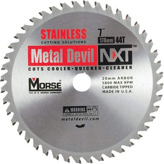 M.K. MORSE - 7" Diam, 20mm Arbor Hole Diam, 44 Tooth Wet & Dry Cut Saw Blade - Carbide-Tipped, Clean Action, Standard Round Arbor - Strong Tooling