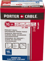 Porter-Cable - 16 Gauge 2-1/2" Long Finishing Nails for Power Nailers - Steel, Galvanized Finish, Smooth Shank, Straight Stick Collation, Chisel Point - Strong Tooling