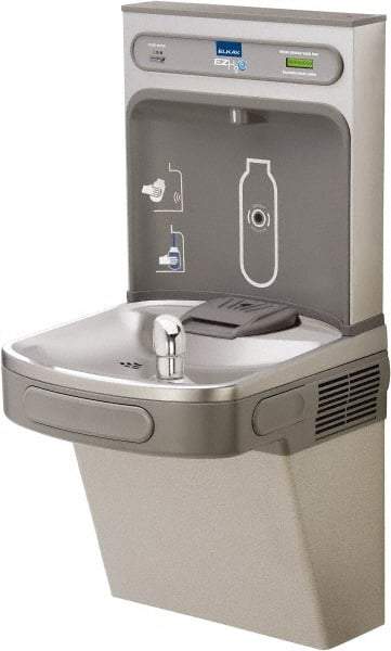 ELKAY - 8 GPH Cooling Capacity Barrier Free Wall Mounted Water Cooler & Fountain - Bottle Filling, 20 to 105 psi, 0.20 hp, Stainless Steel - Strong Tooling