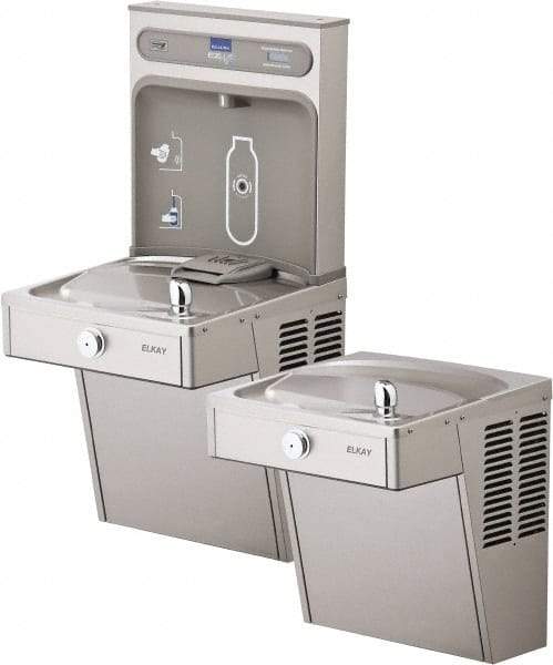 ELKAY - 8 GPH Cooling Capacity Barrier Free Wall Mounted Water Cooler & Fountain - Bottle Filling, 20 to 105 psi, 0.20 hp, Stainless Steel - Strong Tooling