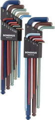 Bondhus - 22 Piece L-Key Ball End Hex Key Set - Hex Range 0.05 to 3/8", 8.4" OAL - Strong Tooling