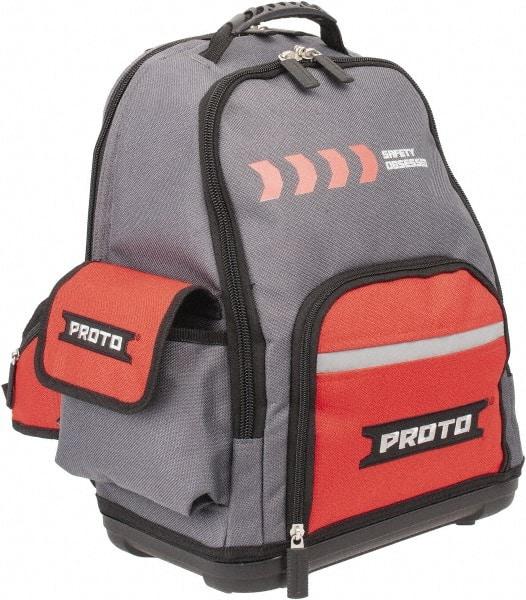 Proto - 22 Pocket Gray & Red Polyester Backpack Tool Bag - 14" Wide x 10" Deep x 18" High - Strong Tooling