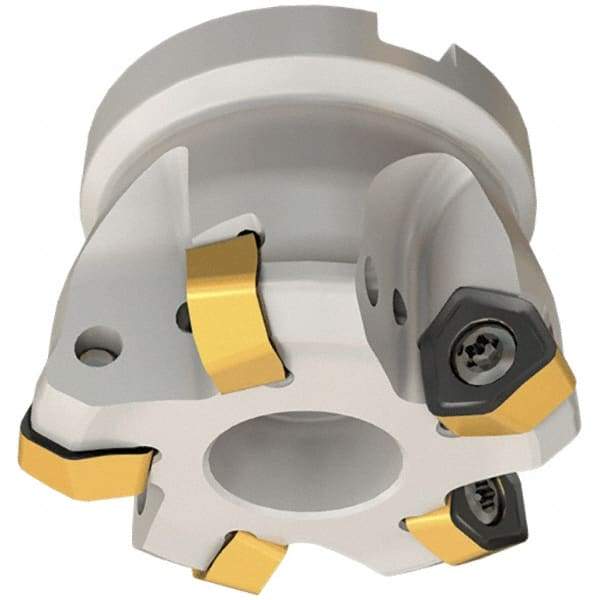 Iscar - 5 Inserts, 1.52" Cutter Diam, 0.106" Max Depth of Cut, Indexable High-Feed Face Mill - 3/4" Arbor Hole Diam, 0.312" Keyway Width, 1.5" High, MF FWX-07 Toolholder, H600 WXCU Inserts, Series Helido - Strong Tooling