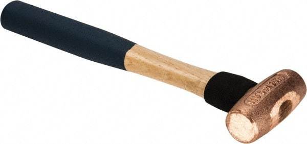 American Hammer - 1-1/2 Lb Nonsparking Copper Head Hammer - 12" OAL, 2-3/4" Head Length, 1-3/8" Face Diam, 12" Hickory Handle - Strong Tooling