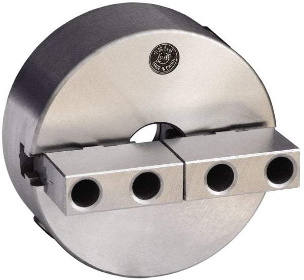 Gibraltar - 2 Jaws, 10" Diam, Self Centering Manual Lathe Chuck - Plain Back Mount Spindle, Reversible, 3.1496" Through Hole Diam, 0.0024" Axial Runout, 0.0022" Radial Runout, Cast Iron - Strong Tooling