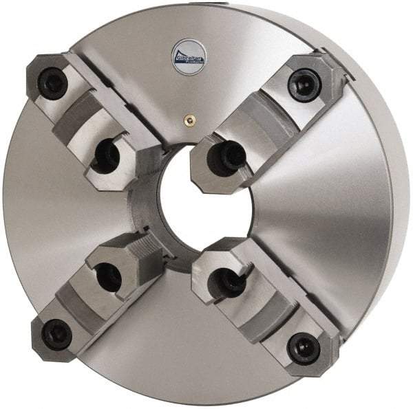 Gibraltar - 4 Jaws, 12" Diam, Self Centering Manual Lathe Chuck - Plain Back Mount Spindle, Reversible, 3-15/16" Through Hole Diam, 0.0024" Axial Runout, 0.0024" Radial Runout, Cast Iron - Strong Tooling