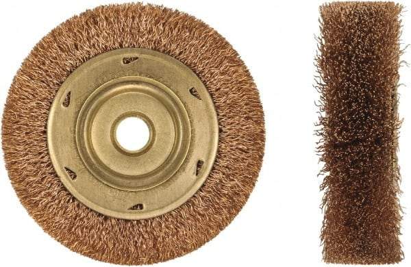 Ampco - 3" OD, 1/2" Arbor Hole, Crimped Phosphorus Bronze Alloy Wheel Brush - 3/8" Face Width, 1-1/16" Trim Length, 0.014" Filament Diam, 20,000 RPM - Strong Tooling