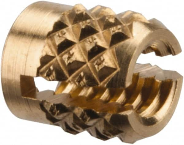 E-Z LOK - #4-40 UNC Brass Flush Press Fit Threaded Insert for Plastic - 3/16" OAL, 0.166" Insert Diam, 5/32" Hole Diam, 5/32" Drill - Strong Tooling