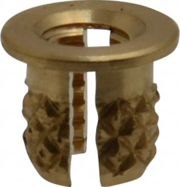 E-Z LOK - #4-40 UNC Brass Flanged Press Fit Threaded Insert for Plastic - 3/16" OAL, 0.166" Insert Diam, 5/32" Hole Diam, 5/32" Drill - Strong Tooling