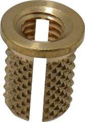 E-Z LOK - #10-32 UNF Brass Flanged Press Fit Threaded Insert for Plastic - 3/8" OAL, 0.262" Insert Diam, 1/4" Hole Diam, 1/4" Drill - Strong Tooling