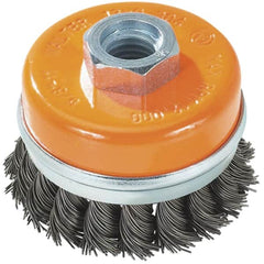 WALTER Surface Technologies - 5" Diam, 5/8-11 Threaded Arbor, Steel Fill Cup Brush - 0.02 Wire Diam, 8,600 Max RPM - Strong Tooling