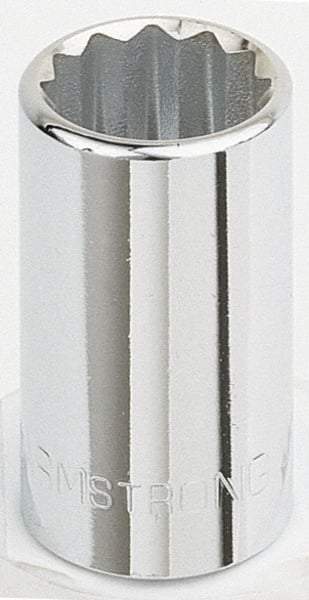 Armstrong - 1/2" Drive, Standard Hand Socket - 12 Points, 1-15/32" OAL, Chrome Finish - Strong Tooling