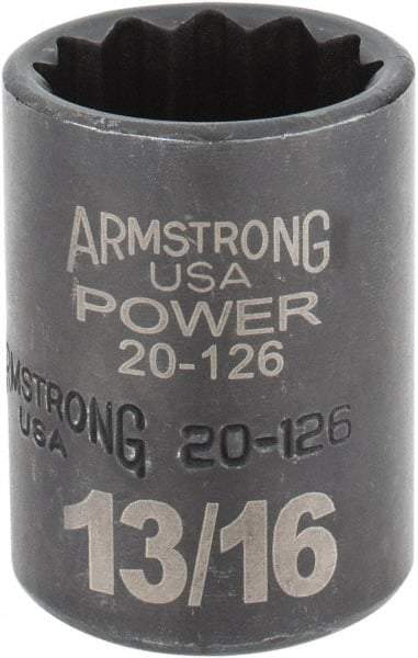 Armstrong - 13/16", 1/2" Drive, Standard Hand Socket - 12 Points, 1-29/64" OAL, Black Finish - Strong Tooling