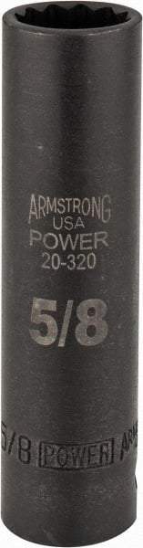 Armstrong - 5/8", 1/2" Drive, Deep Hand Socket - 12 Points, 3-13/64" OAL, Black Finish - Strong Tooling