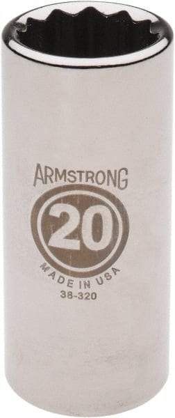 Armstrong - 3/8" Drive, Deep Hand Socket - 12 Points, 2-13/16" OAL, Chrome Finish - Strong Tooling