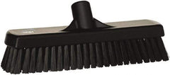 Vikan - 1.7" Bristle Length, Polyester Scrub Brush - 11-1/4" Long x 3" Wide Head, 12" OAL, European Threaded Handle, Black, Polypropylene Block - Strong Tooling