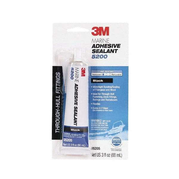 3M - 3 oz Tube Black Polyurethane Marine Adhesive Sealant - 190°F Max Operating Temp, 48 hr Tack Free Dry Time - Strong Tooling