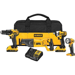 DeWALT - 20 Volt Cordless Tool Combination Kit - Includes 1/2" Drill/Driver, 1/2" Impact Wrench, Reciprocating Saw & Handheld Light, Lithium-Ion Battery Included - Strong Tooling