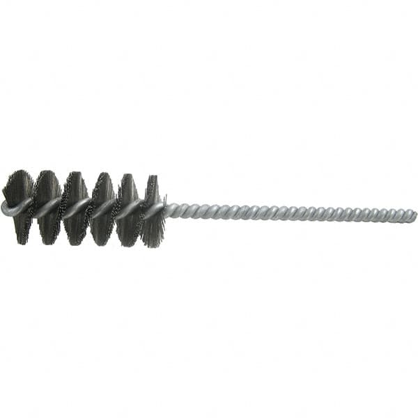 Brush Research Mfg. - 3/4" Diam Helical Steel Tube Brush - Single Spiral, 0.008" Filament Diam, 1-1/2" Brush Length, 5" OAL, 0.22" Diam Galvanized Steel Shank - Strong Tooling