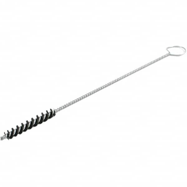 Brush Research Mfg. - 0.4" Diam Helical Nylon Tube Brush - Single Spiral, 0.012" Filament Diam, 2" Brush Length, 18" OAL, 0.219" Diam Galvanized Steel Shank - Strong Tooling