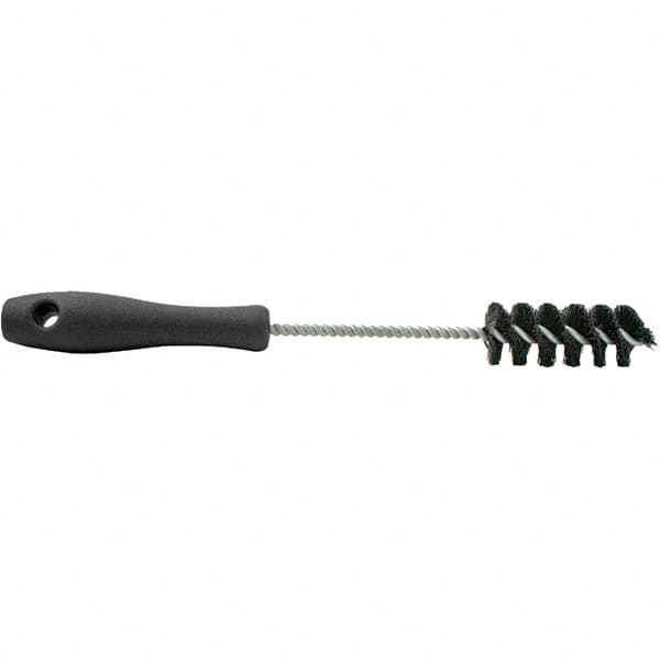 Brush Research Mfg. - 0.45" Diam Helical Nylon Tube Brush - Single Spiral, 0.005" Filament Diam, 2-1/2" Brush Length, 10-1/2" OAL, 0.168" Diam Plastic Handle Shank - Strong Tooling