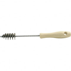 Brush Research Mfg. - 0.975" Diam Helical Stainless Steel Tube Brush - Single Spiral, 0.006" Filament Diam, 2" Brush Length, 10-1/2" OAL, 0.245" Diam Plastic Handle Shank - Strong Tooling