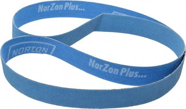 Norton - 1" Wide x 42" OAL, 80 Grit, Zirconia Alumina Abrasive Belt - Zirconia Alumina, Medium, Coated, X Weighted Cloth Backing, Series R823 - Strong Tooling