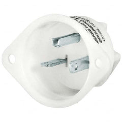 Straight Blade Flanged Inlet: Industrial, 5-20P, 125VAC, White Self-Grounded, 20A, Nylon Body, 2 Poles, 3 Wires