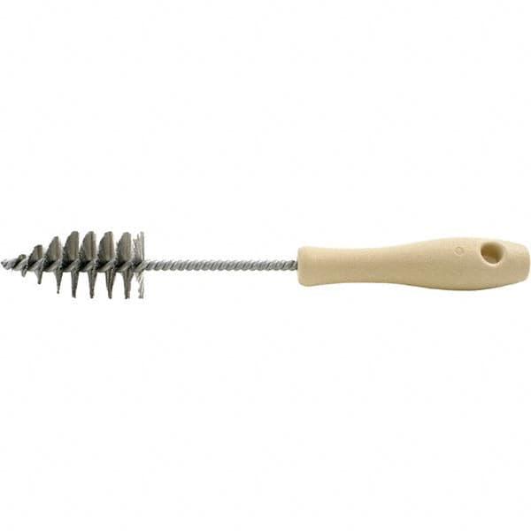 Brush Research Mfg. - 1.4" Diam Helical Stainless Steel Tube Brush - Single Spiral, 0.006" Filament Diam, 2-3/4" Brush Length, 10-1/2" OAL, 0.245" Diam Galvanized Steel Shank - Strong Tooling