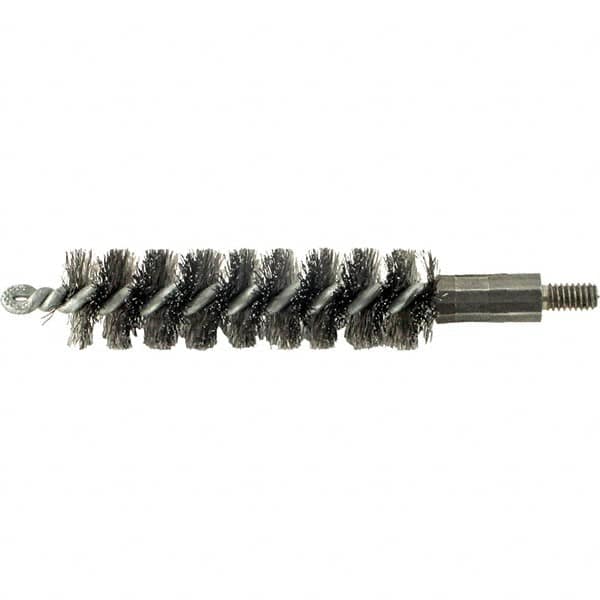 Brush Research Mfg. - 19/32" Diam Helical Steel Tube Brush - Single Spiral, 0.006" Filament Diam, 2" Brush Length, 2-9/16" OAL, 0.14" Diam Galvanized Steel Shank - Strong Tooling