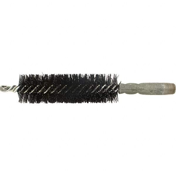 Brush Research Mfg. - 7/16" Diam Helical Nylon Tube Brush - Single Spiral, 0.01" Filament Diam, 2" Brush Length, 2-9/16" OAL, 0.14" Diam Galvanized Steel Shank - Strong Tooling