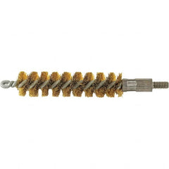 Brush Research Mfg. - 9/16" Diam Helical Brass Tube Brush - Single Spiral, 0.005" Filament Diam, 2" Brush Length, 2-9/16" OAL, 0.14" Diam Galvanized Steel Shank - Strong Tooling